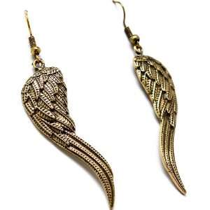  Rockabilly Fallen Angel Wings Earrings   Antique Gold 