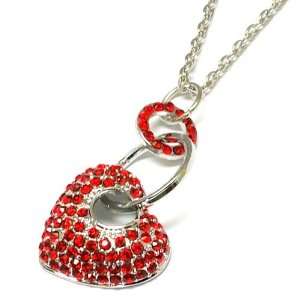 Red Crystal Heart and Loop Necklace Jewelry