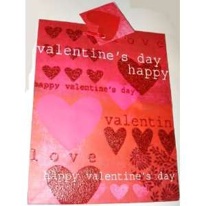  7 X 9 Valentines Gift Bag with Red Glitter Heart Design 