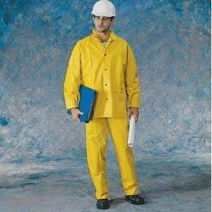 Hvy Wt PVC/Poly Three piece Rainsuit, Color Yellow, w/ detachable Hood 