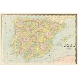  Cram 1892 Antique Map of Spain & Portugal   $69