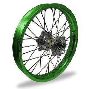 Pro Wheel Supermoto Rear Wheel Set   17x4.25   Green Rim/Silver Hub 27 