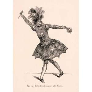 1876 Wood Engraving Ballet Dress Demon Theater 18th Century Costume 