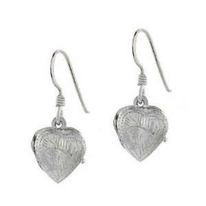   Silver Etched Vintage Design Love Heart Locket Earrings Jewelry