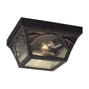 LIGHT OUTDOOR FLUSH MOUNT IN WEATHERED CHARCOAL AND SEEDED GLASS W 