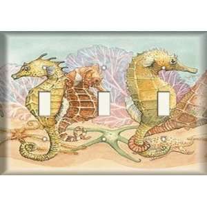  Three Switch Plate   Seahorses