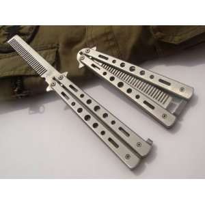 Silver Metal Practice Balisong Butterfly Comb Knife Trainer Stainless 