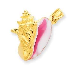  14k Polished 3 Dimensional Pink & White Enameled Conch 