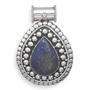 Sterling Silver Oxidized Bead Design Slide With Lapis Stone Center 