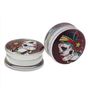  2g 6mm Acrylic Hand Painted Day of the Dead Gypsy Girl 