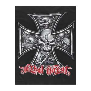  Lethal Threat   Skull Iron Cross T Shirt 2X Large 