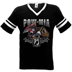 POW MIA American Pride Flag Bald Eagle Ringer T Shirt  