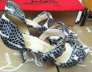 BNIB Christian Louboutin Atalanta Snake Print Sandals Shoes 38M  