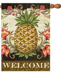 Pineapple & Scrolls Welcome Toland Lg Flag  