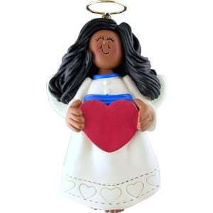  3925 Angel with Heart Female African American Ornament 