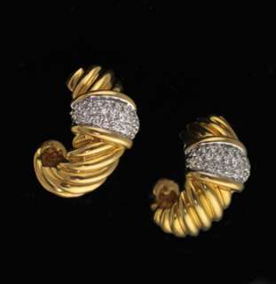 David Yurman 18k Gold YG Pave Diamond Shrimp Earrings  
