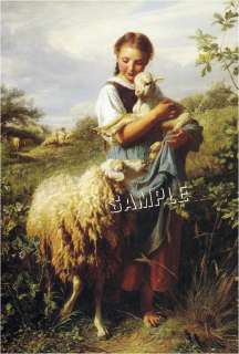 Victorian Girl SHEPHERDESS Lamb SHEEP Farm *GLOSSY* Art NOTECARD SET 