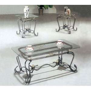  3pc Coffee Table & End Table Set Silver Finish Furniture 