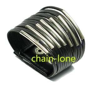    lone New Fashion Black PU 13 Multi layer Cuff Bracelet #0424  