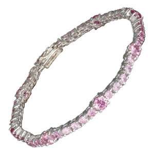 Sterling Silver 7 inch 3mm & 5mm Pink Cubic Zirconia Tennis Bracelet