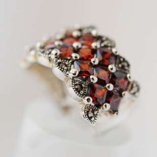 Marcasite and Garnets .925 Sterling Silver Ring sz 7  