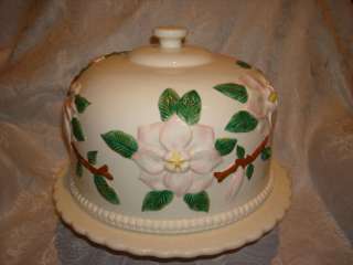 Ceramic Cake Plate Dome Lid & Punch Bowl Pink Magnolias  