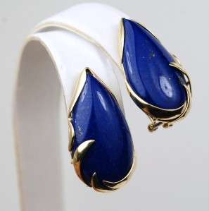 14K LARGE LAPIS GEMSTONE OMEGA BACK EARRINGS   9.9 GRAMS  