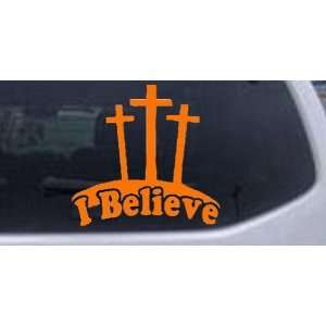 Orange 4in X 4.2in    3 Crosses I Believe Christian Car Window Wall 