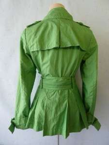 ZARA BASIC~Anthropologie~Bright Green Flirty Military Belted Pea Coat 