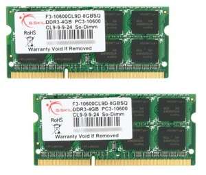   4GBx2 F3 10600CL9D 8GBSQ PC3 10600 DDR3 1333MHz SODIMM MEMORY KIT