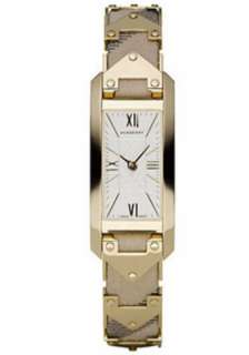 BURBERRY LEATHER SIGNATURE CHECKED PLAID GOLD HARDWARE WATCH BU1072 