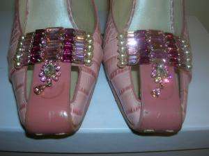 CHRISTIAN DIOR $1090 Pink Crocodile Slingback Shoes 8.5  