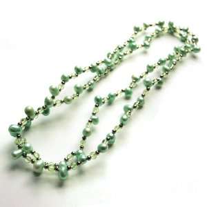 Two 33 Sea Green Oval Fresh Water Pearls with Clear and Silver Bead 