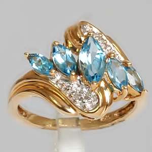 10K Yellow Gold .90 CTW Blue Topaz & Diamond Estate Ring  