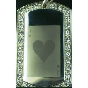  Ace of Heart Lucky Poker Card CZ Dog Tag Necklace 