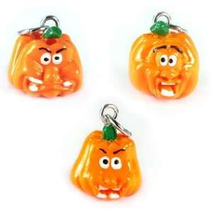 Set of Three Roly Polys 3 D Hand Painted Resin Funny Pumpkins Charm 