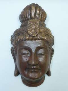 111113 Japanese Bizen ceramic Buddha head wall hanging statue 