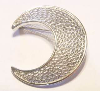 Vintage Sarah Coventry Silvertone Crescent Moon Pin Brooch  