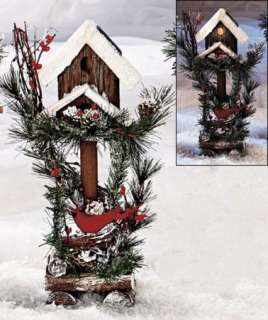 Christmas Holiday Cardinal Solar Birdhouse Garden Decor  