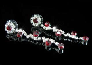 Bridal Dark Red Crystal Necklace Earrings Set S1135  