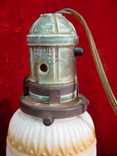Antique 1916 ELECTRIC HANGING LIGHT Porcelain Socket WHITE GLASS SHADE 