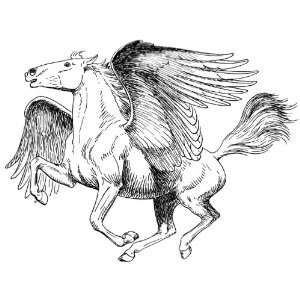   58mm) Round Badge Style Keyring Line Drawing Pegasus