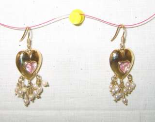 14K Sol Gold 1.80ct Amethyst & CP Dangle Heart Earrings  