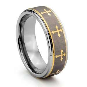 8MM Tungsten Carbide Celtic Cross Wedding Band Ring (Available Sizes 7 