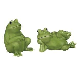 Lounging & Relaxing Green Frog Couple Salt & Pepper Shakers S/P Set