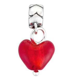  Avedon Polished Sterling Silver Red Glass Heart Dangle 