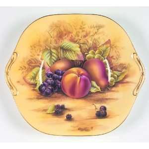  John Aynsley Orchard Gold Handled Square Cake Plate, Fine 