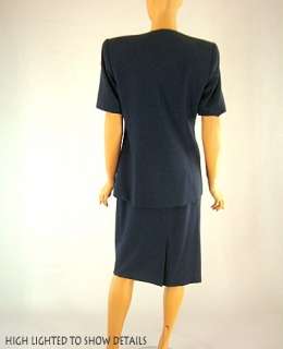 Navy Blue Womens Skirt Suit Blazer Kasper for ASL Short Sleeve Career 