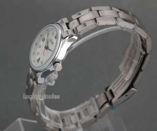 L373 Women White Face Jewel Roman Numeral Quartz Stainless Steel Wrist 