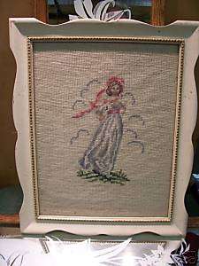 NEEDLEPOINT ART PICTURE GIRL UNDER GLASS 121/2X161/2  